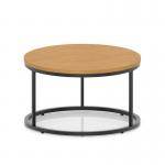 Impulse 800mm Round Coffee Table With Metal Frame Oak Top Black Leg I006671