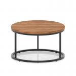 Impulse 800mm Round Coffee Table With Metal Frame Walnut Top Black Leg I006673