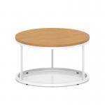 Impulse 800mm Round Coffee Table With Metal Frame Oak Top White Leg I006677