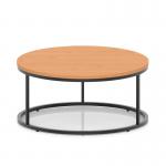 Impulse 1000mm Round Coffee Table With Metal Frame Beech Top Black Leg I006680