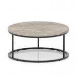 Impulse 1000mm Round Coffee Table With Metal Frame Grey Oak Top Black Leg I006681