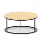 Impulse 1000mm Round Coffee Table With Metal Frame Maple Top Black Leg I006682