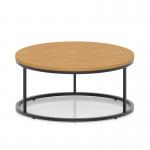 Impulse 1000mm Round Coffee Table With Metal Frame Oak Top Black Leg I006683