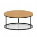 Impulse 1000mm Round Coffee Table With Metal Frame Oak Top Black Leg I006683