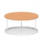 Impulse 1000mm Round Coffee Table With Metal Frame Beech Top White Leg I006686