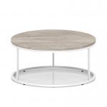 Impulse 1000mm Round Coffee Table With Metal Frame Grey Oak Top White Leg I006687