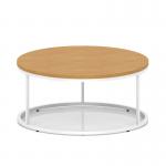 Impulse 1000mm Round Coffee Table With Metal Frame Oak Top White Leg I006689