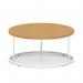 Impulse 1000mm Round Coffee Table With Metal Frame Oak Top White Leg I006689