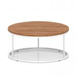 Impulse 1000mm Round Coffee Table With Metal Frame Walnut Top White Leg I006691