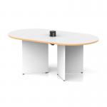 Impulse Volta 1800mm Boardroom Table With Black Pop-up Power Module White Top With Natural Wood Edge Arrowhead Leg I006866