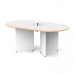 Impulse Volta 1800mm Boardroom Table With White Pop-up Power Module White Top With Natural Wood Edge Arrowhead Leg I006873