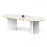 Impulse Volta 2400mm Boardroom Table With Black Pop-up Power Module White Top With Natural Wood Edge Arrowhead Leg I006880
