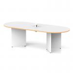 Impulse Volta 2400mm Boardroom Table With White Pop-up Power Module White Top With Natural Wood Edge Arrowhead Leg I006887