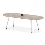 Impulse Volta 2400mm Boardroom Table With Pop-up Power Module With Silver Leg Frame Grey Oak Top I006895