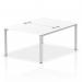 The sleek and modern Dynamic Bench Desking Impulse Bench B2B provides ample workspace for two people. Its silver frame and white desk create a clean and minimalist look suitable for any office setting.