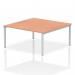 This photo features a sleek and modern Dynamic Bench Desking Impulse Bench with a B2B 2 Person configuration. The 1600 Silver Frame adds a touch of sophistication to the office bench desk, complemented by its natural Beech top.
