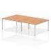 The dynamic bench desking has a sleek and modern design with a silver frame and oak desk surface. It has enough space for 4 people to work comfortably and efficiently. The bench is perfect for any office setting and promotes a collaborative work environment.
