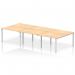 The photo captures a modern, versatile workplace, featuring a dynamic bench desking system with a sleek silver frame and spacious maple desk surfaces. The 6-person setup encourages collaboration and productivity, making it ideal for any bustling office setting.