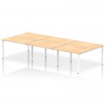 This image features a modern, open concept office desk setup with a dynamic bench desking design. The Impulse Bench B2B can accommodate up to 6 people and has a sleek white frame. The Maple IB00180 desk surface provides a clean and professional finish.