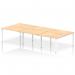 This image features a modern, open concept office desk setup with a dynamic bench desking design. The Impulse Bench B2B can accommodate up to 6 people and has a sleek white frame. The Maple IB00180 desk surface provides a clean and professional finish.