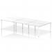 The bench desk features a sleek white frame and can accommodate up to six people. It is designed for use in office spaces. Each individual workstation is spacious and equipped with all the necessary amenities.