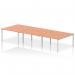 This image shows a dynamic bench desking setup with an Impulse Bench B2B 6 person configuration. The desk has a sleek silver frame and is made of beech wood. Perfect for creating a productive office space.