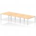 This picture shows a modern and versatile workspace with a 6-person Dynamic Bench Desking Impulse Bench B2B. Its sleek silver frame and maple desk top create a professional and inviting atmosphere for any office.