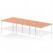 This picture shows a sleek and modern office setup featuring a dynamic bench desking system. The six-person bench desk has a white frame and is paired with a stylish beech desktop. The design is perfect for a collaborative and functional workspace.