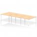 This photo captures a sleek and modern workplace setup featuring a dynamic bench desk with a white frame and a spacious 1400 maple top. Perfect for collaborative work, this 6-person office bench desk exudes a professional yet inviting vibe.