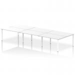 The Dynamic Bench Desking Impulse Bench B2B 6 Person features a sleek white frame and a spacious 1400 desk top. This modern office bench desk creates a collaborative workspace for up to 6 people.