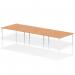 This picture shows a modern and sleek Dynamic Bench Desking Impulse Bench B2B that can accommodate 6 people. The 1600 White Frame Office Bench Desk is paired with a beautiful Oak top, creating a stylish and functional workspace.