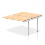 This photo captures a sleek and modern office workspace, featuring a dynamic bench desking system with a silver frame and maple desk surface. The Impulse Bench B2B Ext Kit adds flexibility and functionality to the setup.