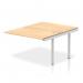 This photo captures a sleek and modern office workspace, featuring a dynamic bench desking system with a silver frame and maple desk surface. The Impulse Bench B2B Ext Kit adds flexibility and functionality to the setup.