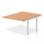 The picture showcases a sleek and modern office workspace furnished with a dynamic bench desking system. The silver frame adds a touch of elegance, while the oak desk tops bring warmth and sophistication to the setup. The open design of the impulse bench provides a spacious and collaborative work area for employees. Perfect for a professional and efficient B2B environment.