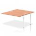 The picture shows a sleek, modern bench desk with a white frame and a smooth beechwood top. The desk is part of the Dynamic Bench Desking Impulse series and features additional B2B extender kit for extra workspace.