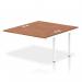 The image shows a sleek and modern dynamic bench desk with a white frame and a walnut top. The open concept design allows for a spacious and collaborative work environment. This versatile desk is perfect for any office setting.
