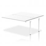 A modern white office bench desk with a sleek and stylish design. The dynamic bench desking offers a spacious and versatile workspace, perfect for any office setting. This B2B extension kit adds additional desk space to the Impulse Bench, making it ideal for collaborative work environments.