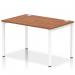 The Dynamic Bench Desking Impulse Bench Single Row 1200 features a sleek, modern design with a white frame and walnut desk top. Its clean lines and efficient use of space make it perfect for any office environment. The single row layout allows for easy collaboration and the dynamic bench design promotes productivity.