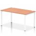 This image features a dynamic bench desking setup with a single row of Impulse benches, measuring 1400mm in length. The bench is supported by a sleek white frame, creating a modern and professional look. The desk itself is made of beech wood, adding warmth and sophistication to the office space.