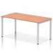 This sleek and modern office bench desk features a single row of beech wood seats on a sturdy silver frame. The dynamic design of this impulse bench makes it a perfect addition to any modern office space.