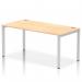 This photo features a sleek Dynamic Bench Desking Impulse Bench with a single row of desks in a 1600 size. The frame is silver and the desk is made of maple.