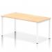 This photo features a modern office space with a dynamic bench desking setup. The single row 1600 white frame office bench desk is paired with a sleek maple tabletop. The clean lines and minimalist design create a professional and efficient work environment.
