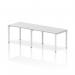 The Dynamic Bench Desking Impulse Bench is an office bench desk with a white frame, designed to seat two people in a single row. The sleek and modern design features a 1200mm long bench top in white, providing ample workspace and a clean, minimalist look. The white frame adds sturdiness and support to this dynamic piece of office furniture.