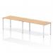 This photo shows a sleek, modern office setup featuring a dynamic bench desking system. The Impulse Bench has a single row with space for 2 people, with a white frame and a maple-colored desk surface. The open design encourages collaboration and productivity in the workplace.