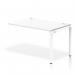 The photo shows a sleek and modern dynamic bench desking set-up with a single row extension kit. The white frame adds a clean and professional touch to the office bench desk, creating a functional and stylish workspace.