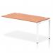 A modern and versatile office desk, the Dynamic Bench Desking Impulse Bench Single Row Ext Kit 1600 features a sleek white frame and a natural beech top. The bench style allows for collaborative workspaces and a clean, minimalist aesthetic.