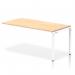 The dynamic bench desking impulse bench single row extension kit features a sleek and modern design with a white frame and maple wood desk. The workstation is equipped to enhance productivity in any office space.
