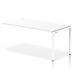 The picture shows a dynamic bench desking setup with a single row extension kit of white frame and white office bench desk. This sleek and modern design is perfect for any office space.