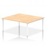 This photo showcases a dynamic bench desking setup with an Impulse Bench B2B, perfect for a team of two. The white frame and maple desk add a sleek and modern touch to any office space.