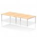 This photo captures a sleek and modern 4-person office bench desk from the Dynamic Bench Desking Impulse Bench B2B collection. The silver frame adds a touch of sophistication, while the maple desk surface provides a warm and inviting feel. Its clean lines and open design create a dynamic workspace for any team.